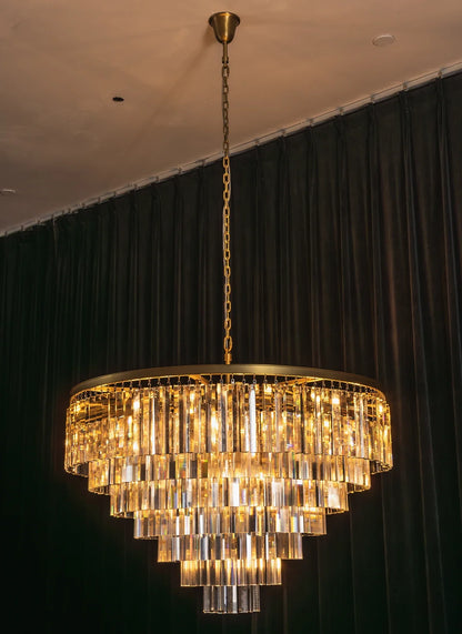 Tiered Crystal Round Brass Chandelier