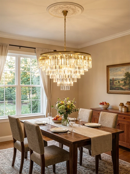 Tiered Crystal Round Brass Chandelier
