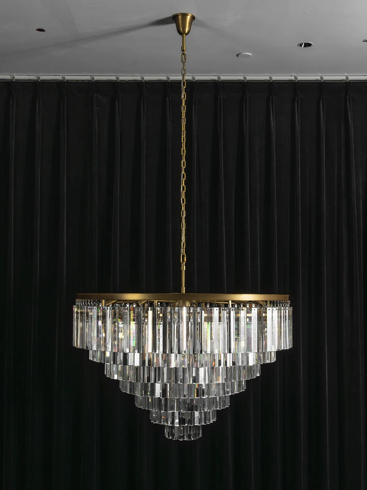 Tiered Crystal Round Brass Chandelier