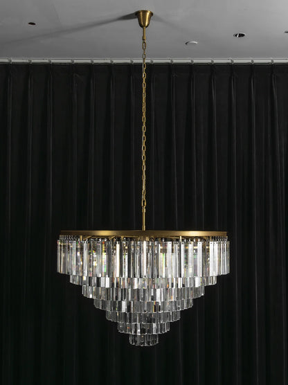 Tiered Crystal Round Brass Chandelier