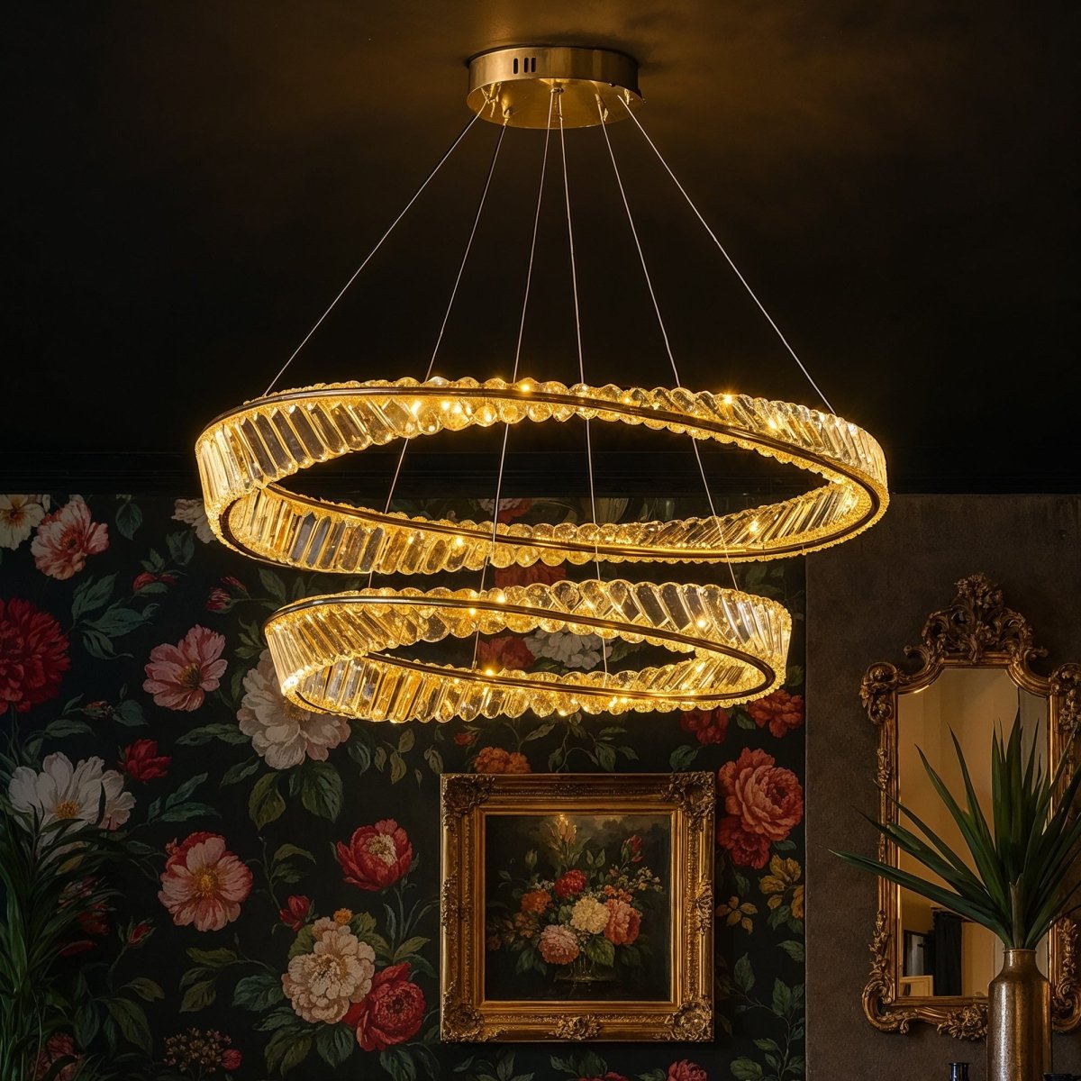 Tiwa 2-Tier Chandelier by Residence Supply with multiple hanging lights and elegant metal framework.