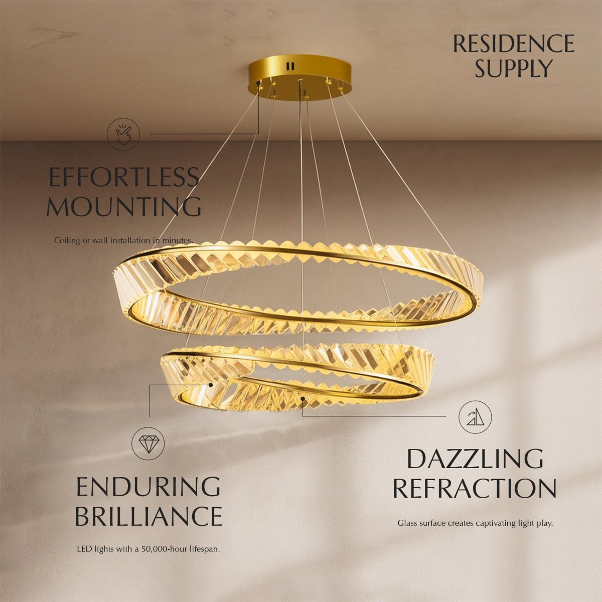 Elegant Tiwa 2-Tier Chandelier from Residence Supply with multiple hanging lights and intricate metal detailing.