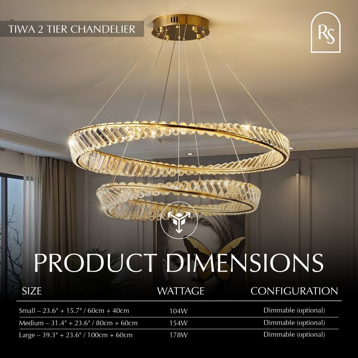 Tiwa 2-Tier Chandelier by Residence Supply featuring multiple glass or crystal tiers with metal frame and elegant lighting design.