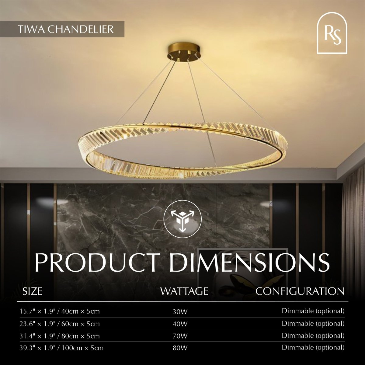 Elegant Tiwa Chandelier by Residence Supply with multiple hanging glass pendants and a sleek metallic frame, ideal for modern interiors.