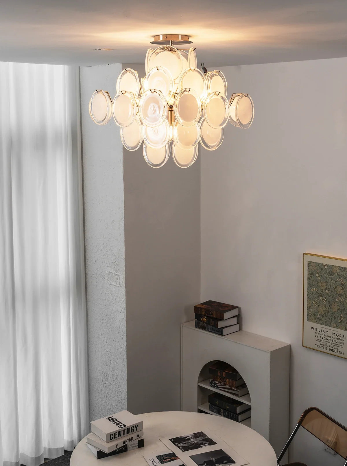 Transparent White Glass Disc Ceiling Light