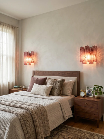 Tronchi Textured Glass Tube Red Wall Sconce