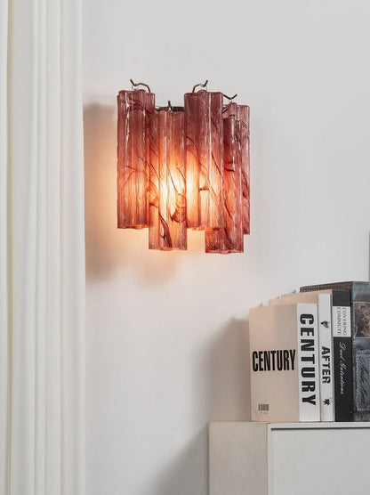 Tronchi Textured Glass Tube Red Wall Sconce