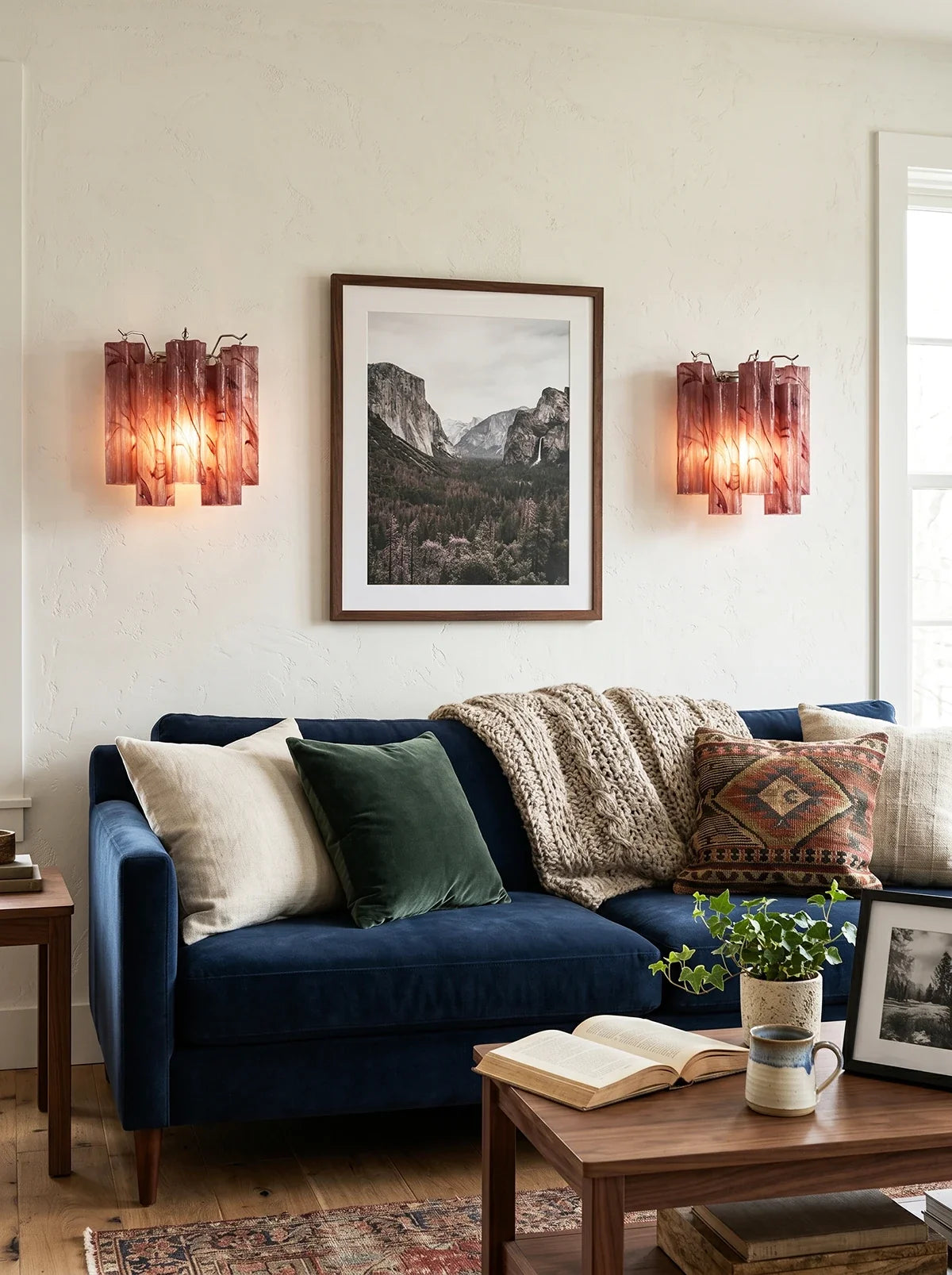 Tronchi Textured Glass Tube Red Wall Sconce