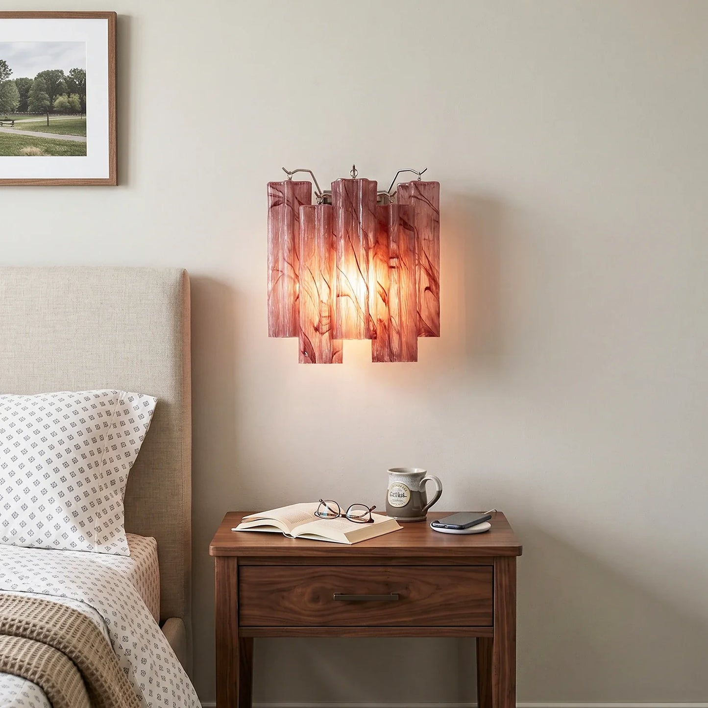 Tronchi Textured Glass Tube Red Wall Sconce