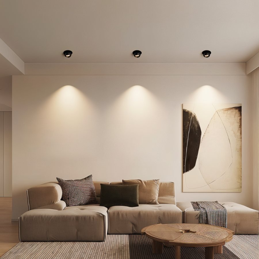 Residence Supply Trovix Downlight installed in ceiling, modern LED recessed lighting fixture for home or office illumination.