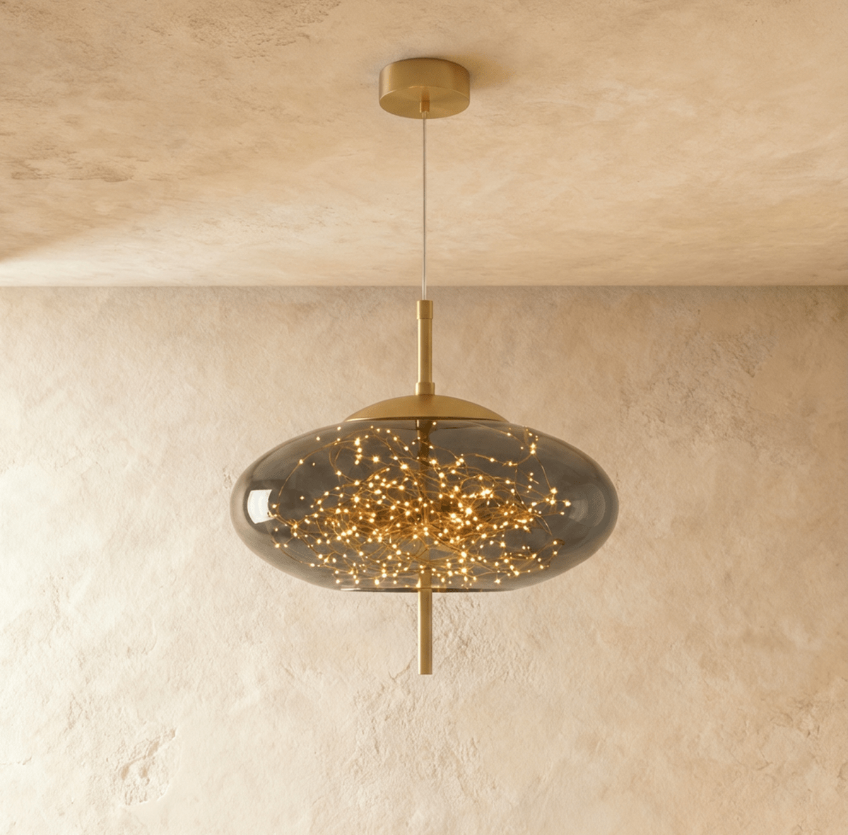 Residence Supply Twirl Pendant Light with swirling metal design hanging from ceiling in a modern interior.