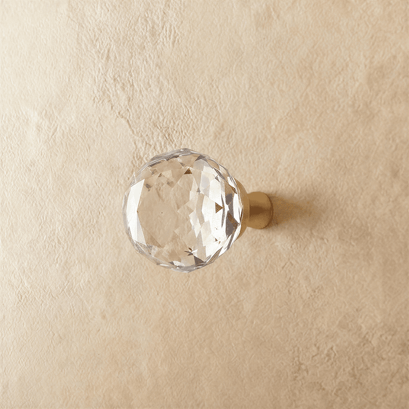 Vara Crystal Knob from Residence Supply, clear glass cabinet hardware knob with faceted design, suitable for furniture and cabinetry.