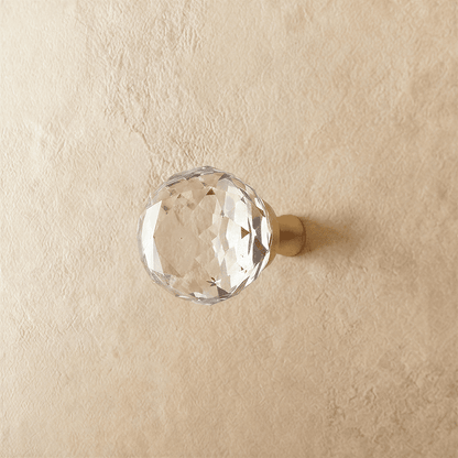 Vara Crystal Knob from Residence Supply, clear glass cabinet hardware knob with faceted design, suitable for furniture and cabinetry.