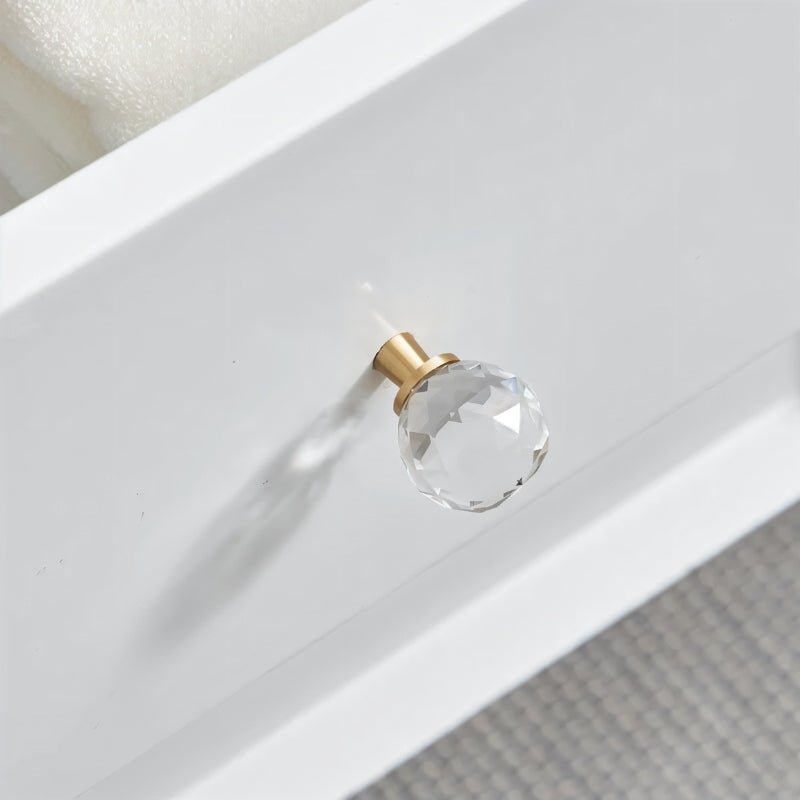 Residence Supply Vara Crystal Knob featuring a clear, faceted glass design for elegant cabinet hardware in home and garden spaces.