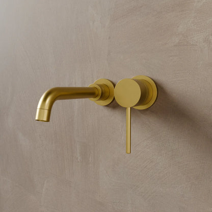 Vartay bathroom faucet by Residence Supply, sleek chrome finish, mounted on a modern bathroom sink with handles and spout.