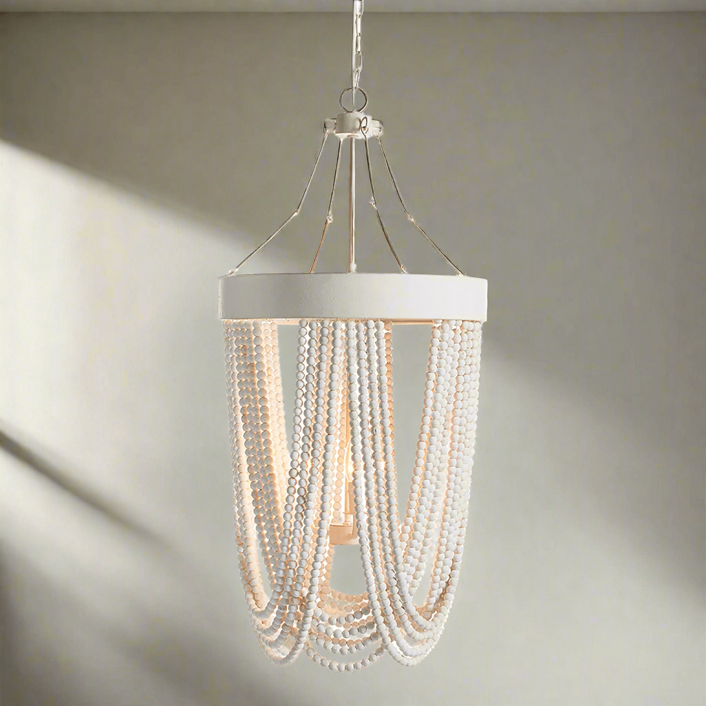 Vintage Beaded Chandelier with Whitewashed Wood Beads - Nuvé