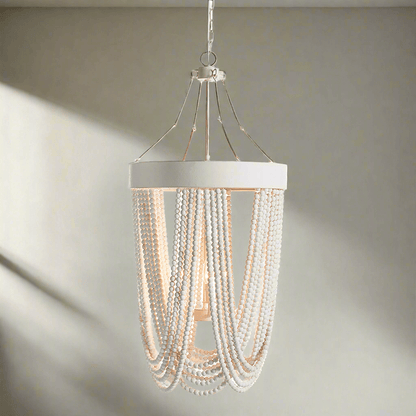 Vintage Beaded Chandelier with Whitewashed Wood Beads - Nuvé