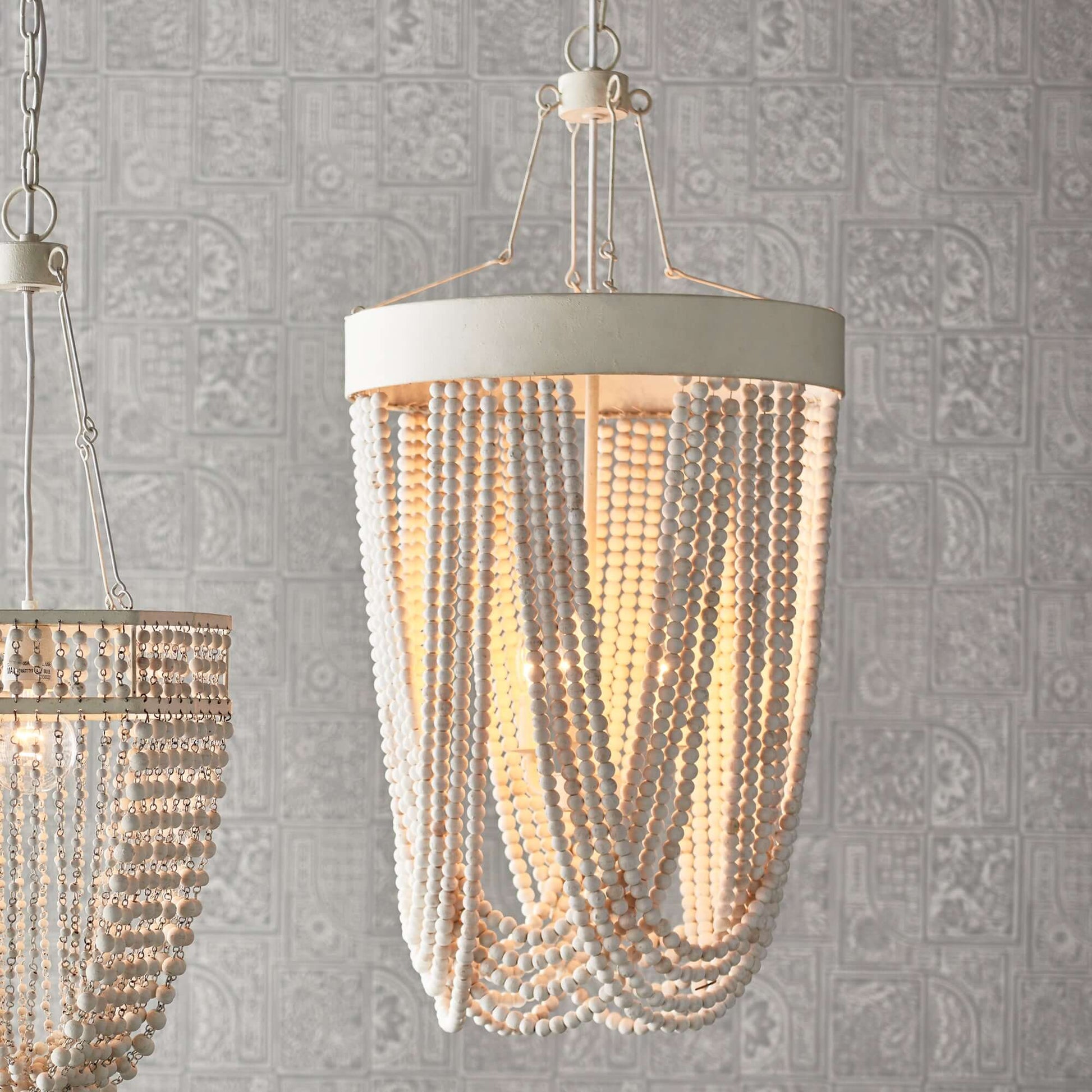Vintage Beaded Chandelier with Whitewashed Wood Beads - Nuvé