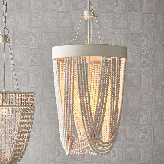 Vintage Beaded Chandelier with Whitewashed Wood Beads - Nuvé