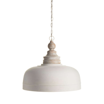 Vintage Farmhouse White Dome Pendant Light with Wood Finial - Nuvé