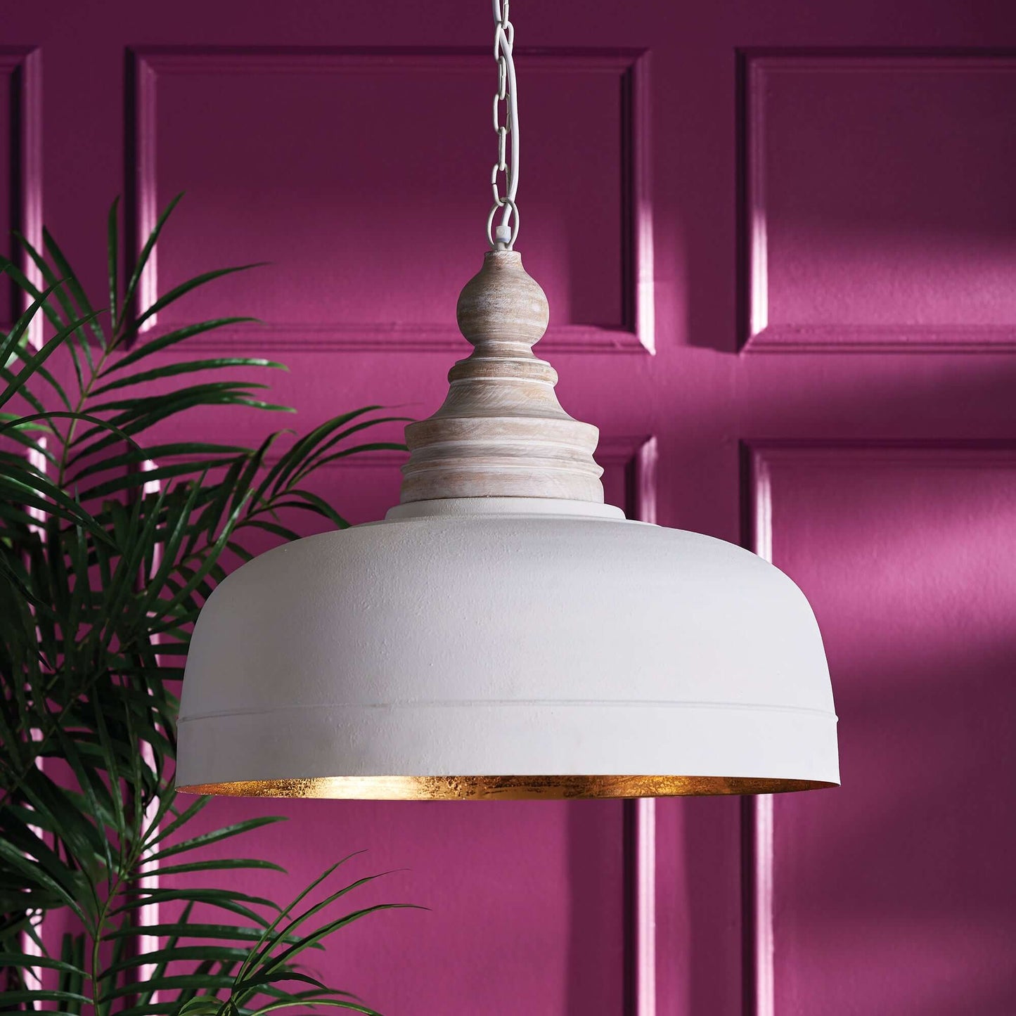 Vintage Farmhouse White Dome Pendant Light with Wood Finial - Nuvé