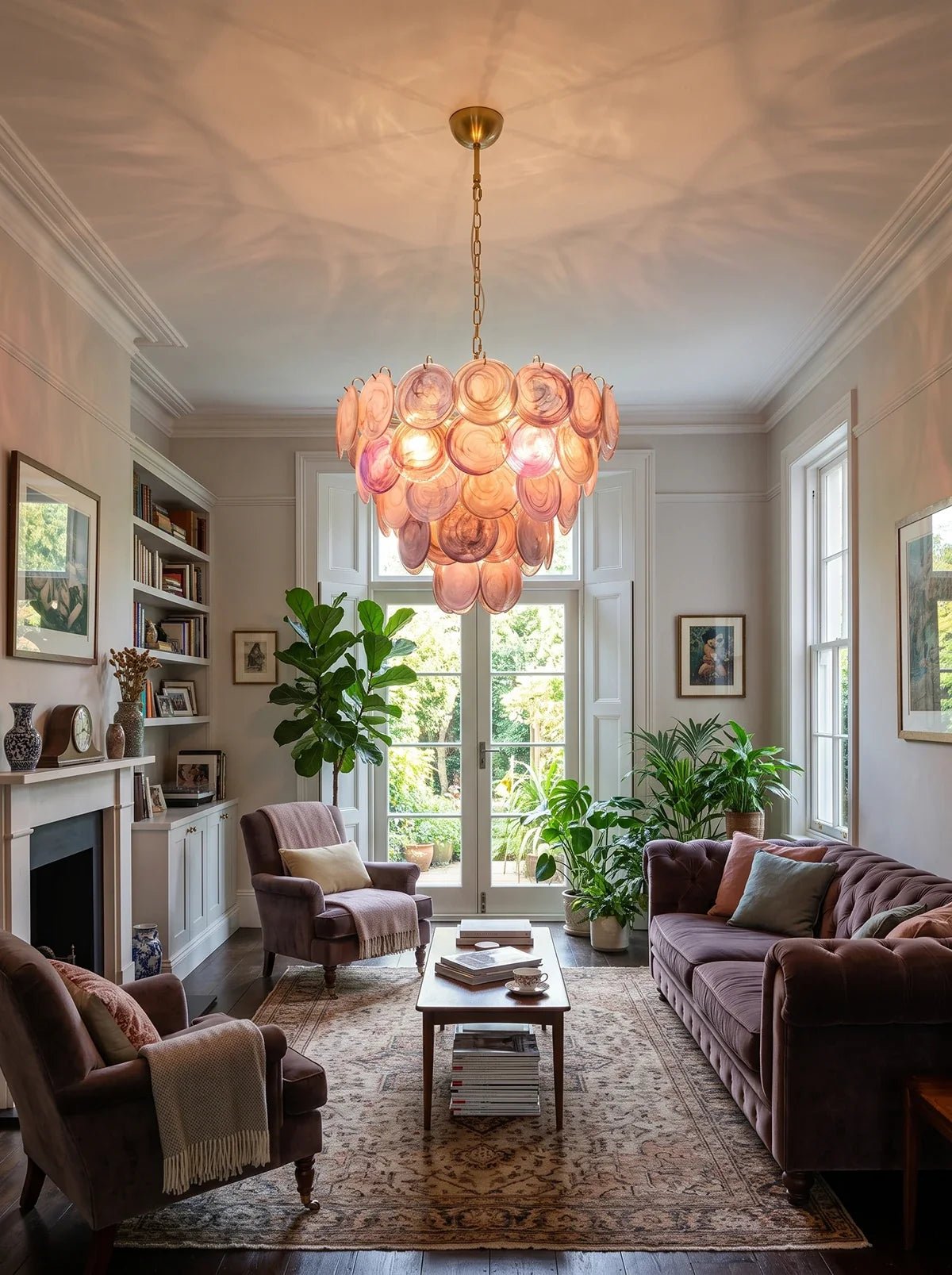 Amaris Swirled Disc Pink Glass Chandelier
