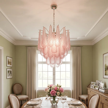 Vintage Murano Pink Glass Petals Chandelier