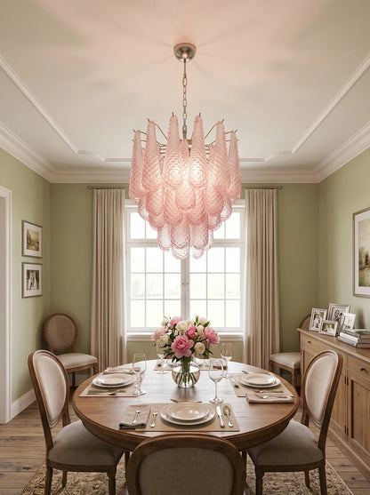 Vintage Murano Pink Glass Petals Chandelier