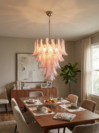 Vintage Pink Murano Glass Petals Chandelier