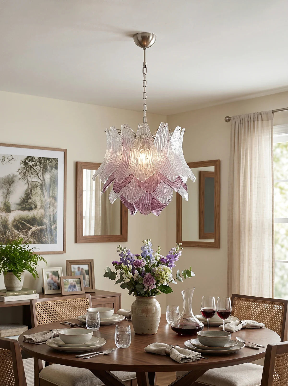 Vintage Murano Transparent Amethyst Glass Chandelier