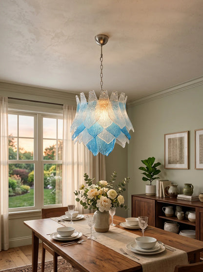 Vintage Murano Transparent Blue Glass Chandelier