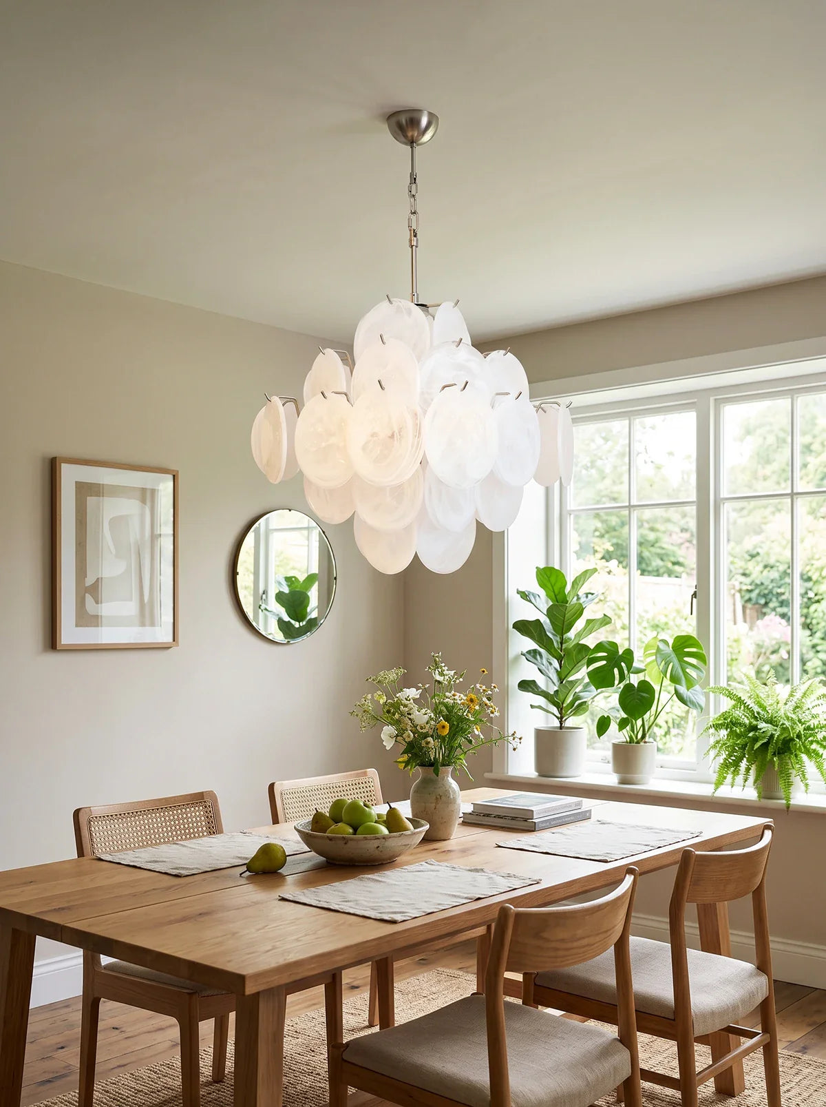 Vintage Murano White Disks Chandelier