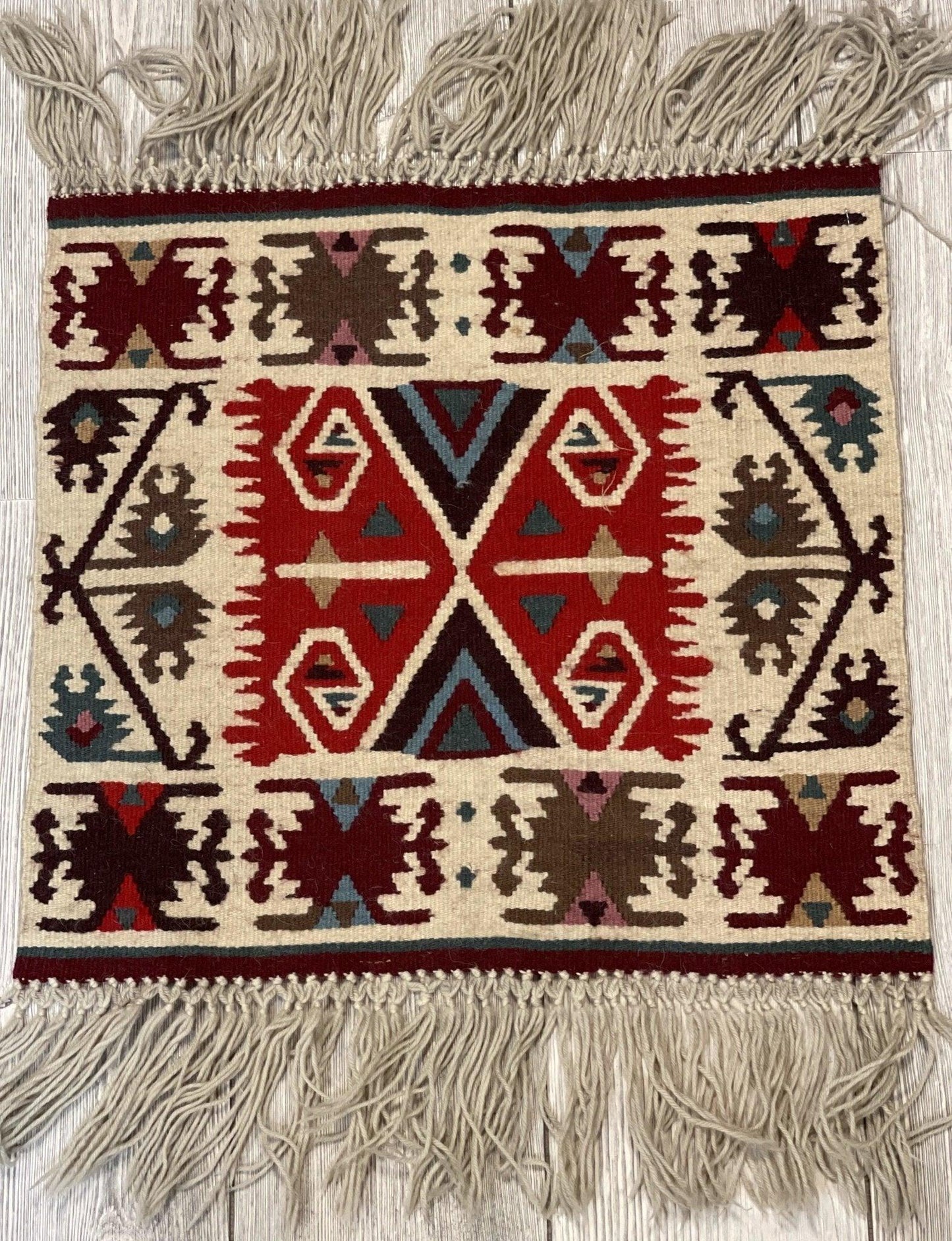 Vintage Navajo Like Bulgarian Wool Kilim Display Rug 1'8''x1'7'' - Nuvé