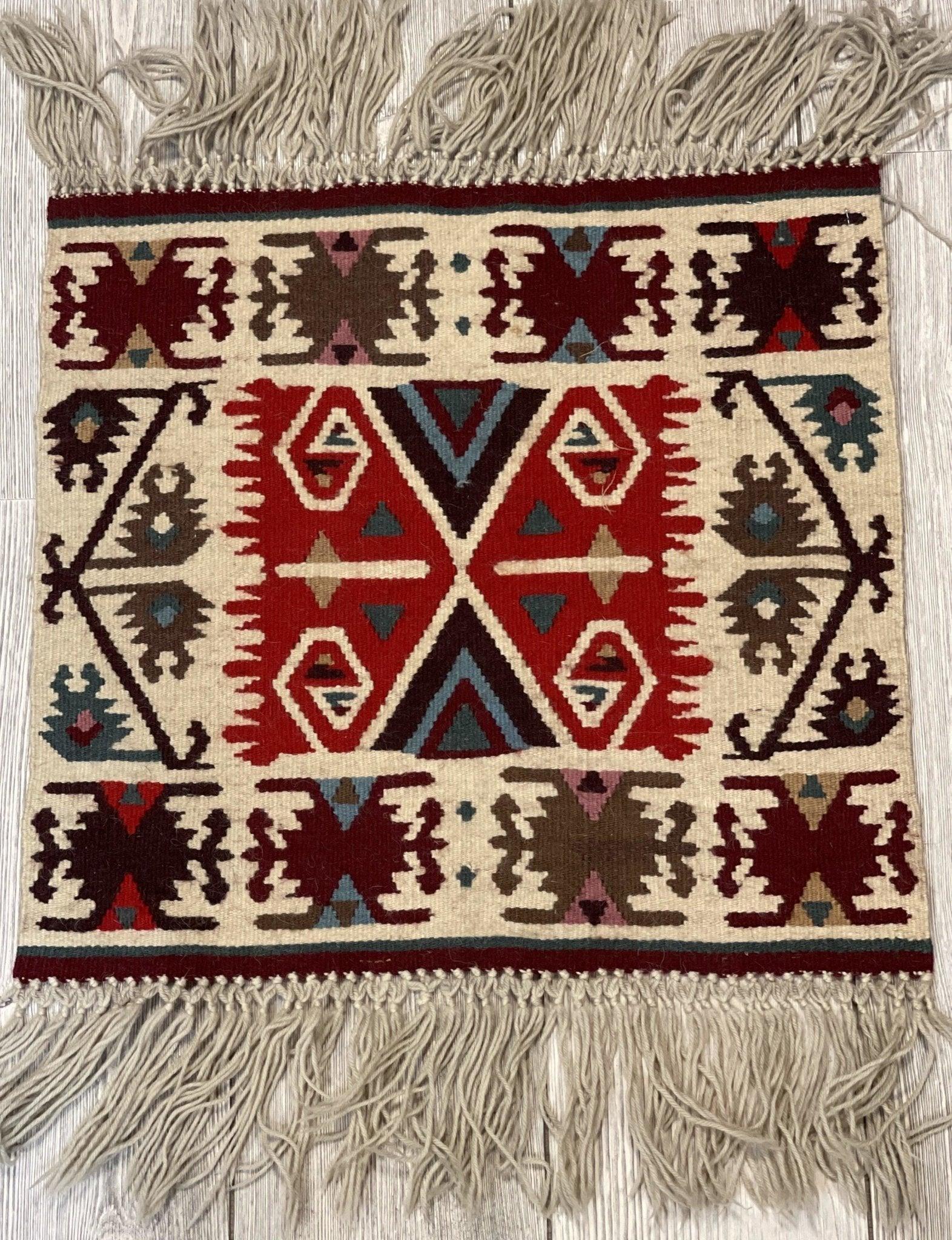 Vintage Navajo Like Bulgarian Wool Kilim Display Rug 1'8''x1'7'' - Nuvé