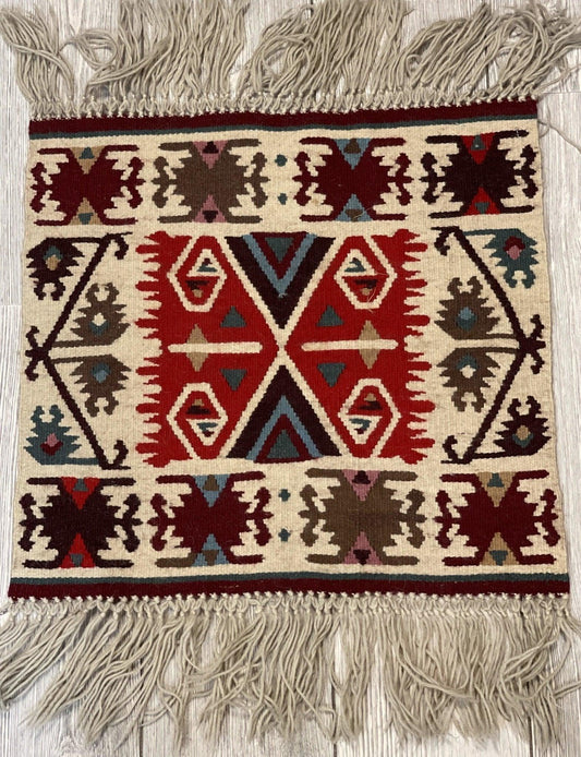 Vintage Navajo Like Bulgarian Wool Kilim Display Rug 1'8''x1'7'' - Nuvé