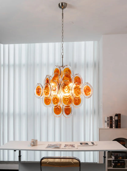 Vintage Orange Transparent Disc Chandelier