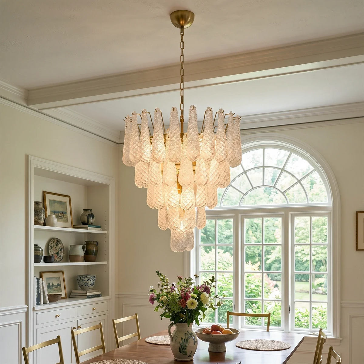 Vintage Transparent Murano Glass Petals Drop Chandelier