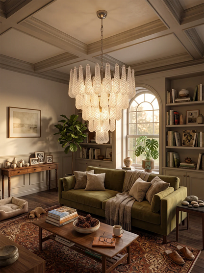 Vintage Transparent Murano Glass Petals Drop Chandelier
