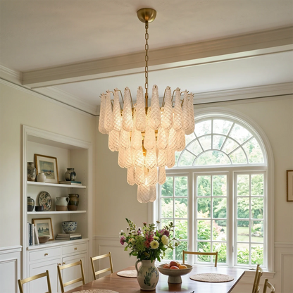 Vintage Transparent Murano Glass Petals Drop Chandelier