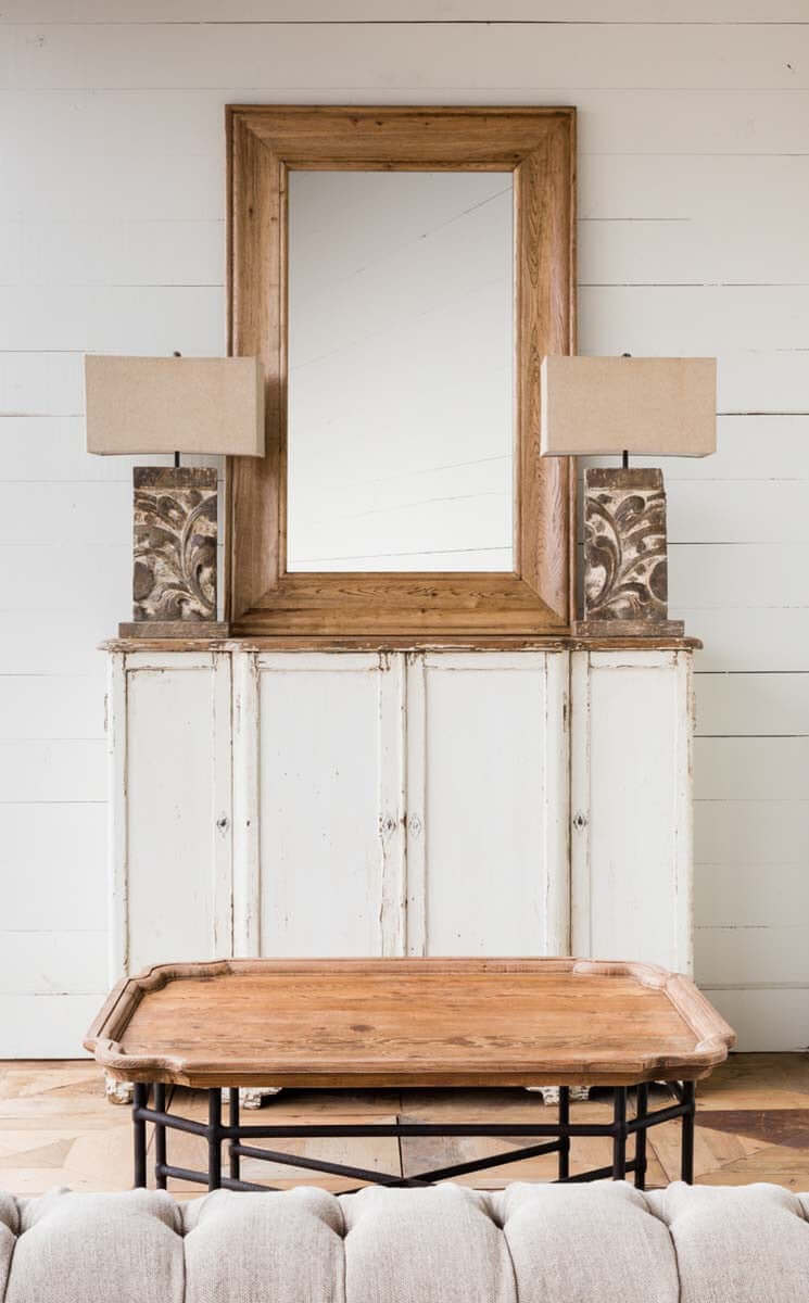 Vintage White Painted Entryway Cabinet with Distressed Wood Top - Nuvé