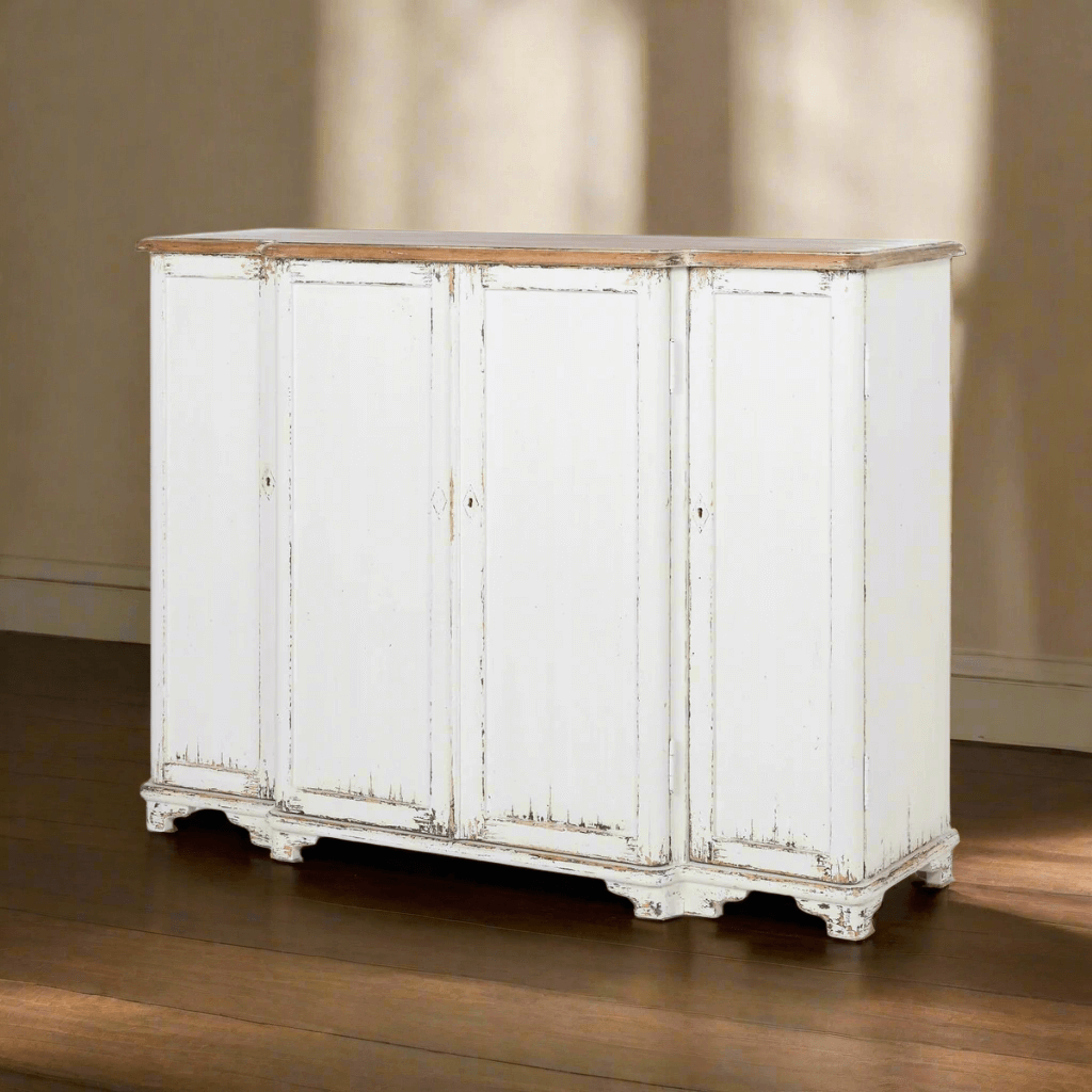 Vintage White Painted Entryway Cabinet with Distressed Wood Top - Nuvé