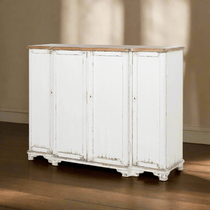 Vintage White Painted Entryway Cabinet with Distressed Wood Top - Nuvé