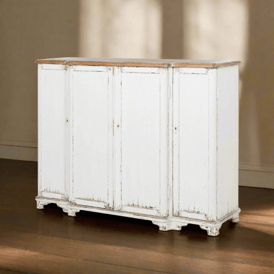 Vintage White Painted Entryway Cabinet with Distressed Wood Top - Nuvé