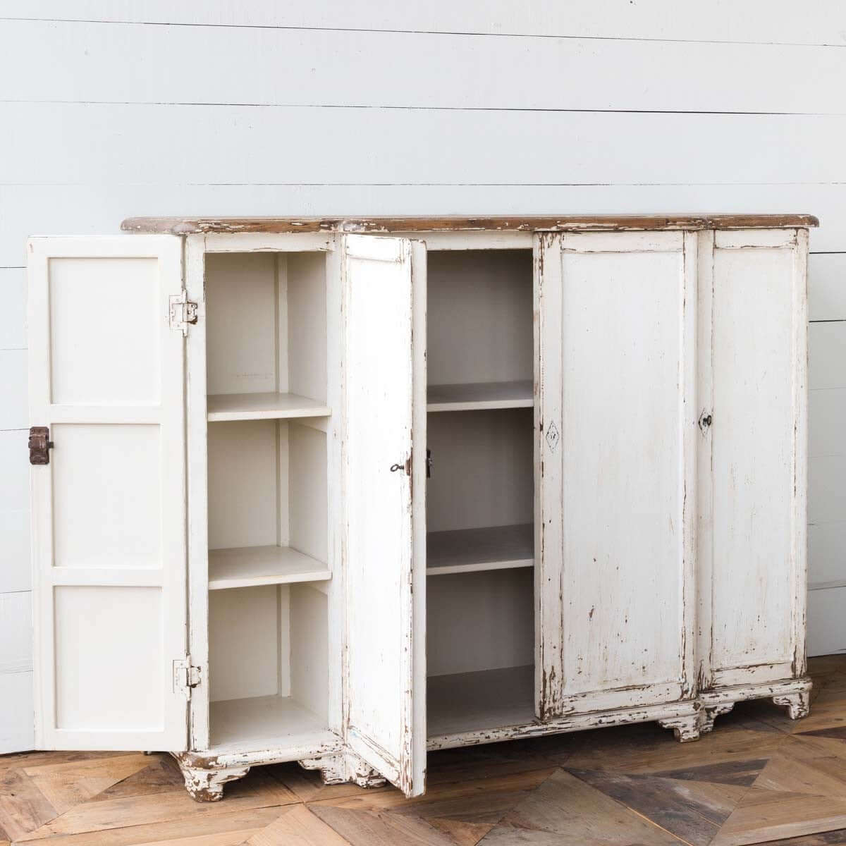 Vintage White Painted Entryway Cabinet with Distressed Wood Top - Nuvé