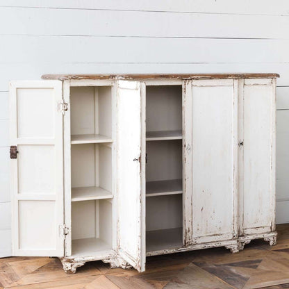 Vintage White Painted Entryway Cabinet with Distressed Wood Top - Nuvé