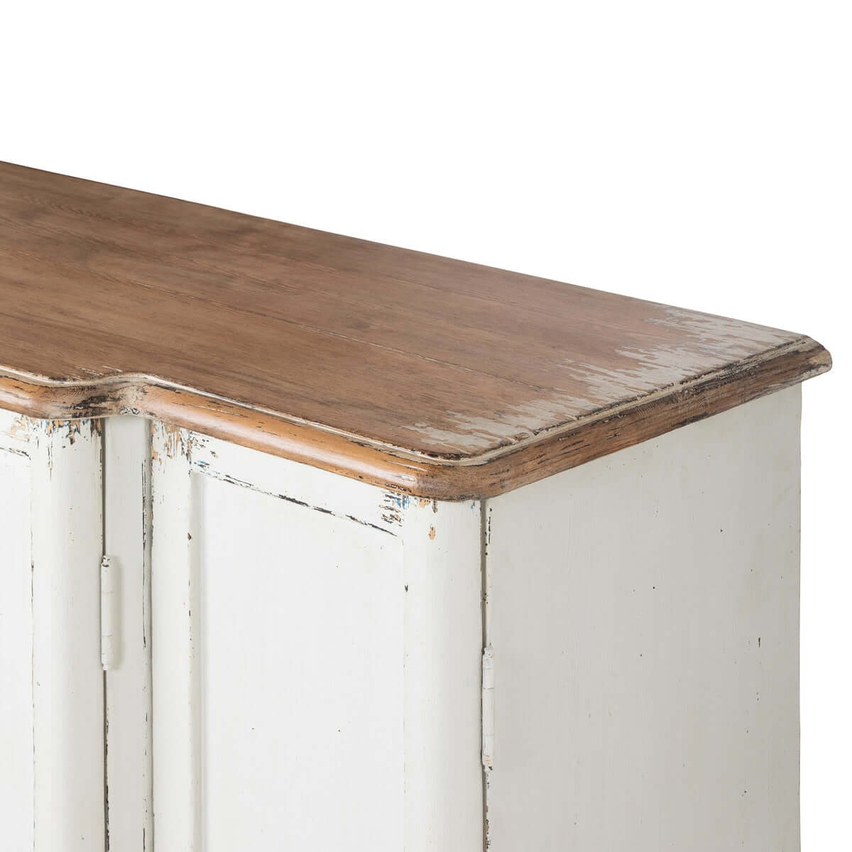 Vintage White Painted Entryway Cabinet with Distressed Wood Top - Nuvé