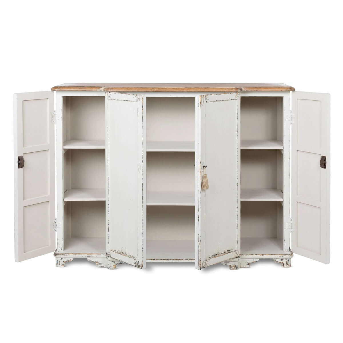 Vintage White Painted Entryway Cabinet with Distressed Wood Top - Nuvé
