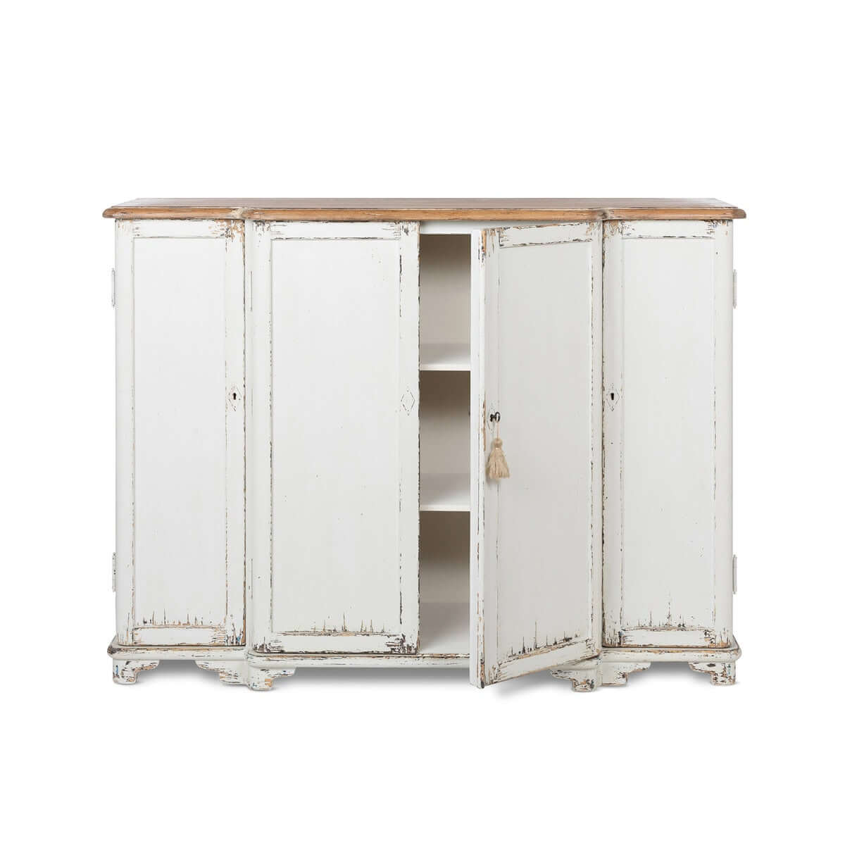 Vintage White Painted Entryway Cabinet with Distressed Wood Top - Nuvé