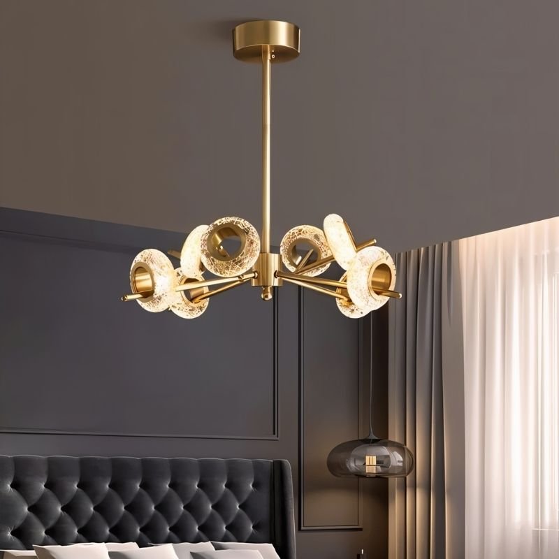 Modern glass chandelier by Residence Supply, featuring a sleek design suitable for bedroom lighting.