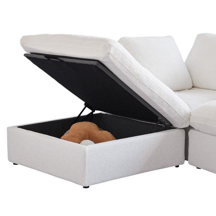 Nuvé® Solace Modular Bouclé Cloud Sofa - Snow White - 4-Seater Sectional Sofa with Ottoman - Nuvé